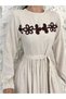 Women's Beige Floral Embroidered Belted Long Sleeve Linen Dress - 3