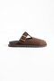 Lang Women's Casual Buckle Flat Sole Brown Suede Look Mule Slippers - 4