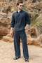 Black Tensel Fabric Men's Shirt and Trousers Set E7365