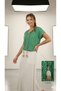 Green and White Patterned Petite Wide and Short-Sleeved West American Style T-Shirt with Accessories - 3