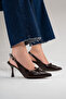 Women's Brown Pointed Toe Open Back Bow Detailed 8 cm Heeled Shoes Lorane - 7