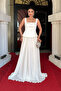 Top Satin Bottom Chiffon Designer Dress - White - 2
