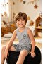 Boy's Gray Color Football Themed Undershirt & Shorts Cotton Soft Combed Trendy Pajama Set - 2