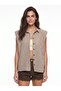 Coffee Cotton Shirt Collar Relaxed Fit Front Buttoned Gingham Patterned Sleeveless Shirt - 2