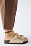 Fuga Women's Leather Genuine Leather Double Buckle Nubuck Beige Slippers - 2