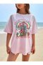 Marvellous Printed Pink Oversize Salas Boyfriend Women / Girls T-Shirt Top Blouse - 2