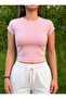 Women's Pink Basic Crew Neck Stretchy Short Sleeve Tshirt - 4