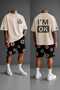 Men's I'M Ok Printed Oversize 100% Cotton T-Shirt Shorts Set