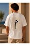 Recien Sırtı Mim Letter Embroidered Oversize Unisex White T-Shirt - 3