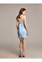 Soulife Blue Square Neck Strap Bow Mini Evening Dress - 4