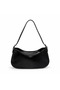 Black Patent Leather Look Baguette Shoulder Bag Zippered Women's Bag - 4