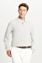 Men's Light Grey-Melange Wool Standard Fit Regular Cut Polo Collar Jacquard Knitwear Sweater - 3