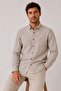 Slim Fit Long Sleeve Striped Pocketless Linen Lycra Gift Boxed Men's Shirt Fs-004579 - Beige