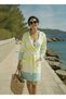 Peshtemal Bathrobe - Cotton - Hooded - Yellow Color with Green Stripes - 5