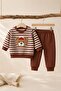 Baby Boy Set - Teddy Bear Patterned Striped Seasonal Top and Bottom Set
