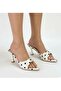 White Polka Dot Satin Women's Heeled Slippers - 2