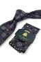 Navy Blue Brown Motif Pattern Classic Tie with Handkerchief Kk13766 - 4