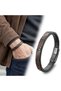 Brown and Black Leather Braided and Steel Men's Bracelet - 21 cm