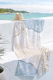 Marble Textured Beach Towel with Gold Detail - Modern Bohemian Blue Beige Quick-Drying Microfiber Towel Cover - 7