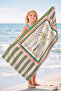 Palm Tree Motif Striped Soft Beach Towel - Tropical Bohemian Green Pink Quick-Dry Towel - 2