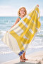 Happy Written Yellow Beach Towel Coverlet - Minimalist Geometric Cream Quick-Drying Microfiber Towel Coverlet - 2