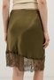 Khaki Lace Detailed Satin Skirt - 5