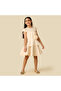 Round Neck Cap Sleeves Dress with Floral Applique - 2