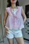 Women's Lace-Up Front Double Layered Shirt - 2