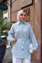 Women's Self-Patterned Waist-Tie Shirt Baby Blue - 3