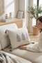 Buldan Handmade Tree Patterned Punch Embroidered Tasseled Hidden Zipper Cotton Throw Pillow Cover 35X55 cm - 5
