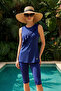 Front Ruffle Detail Zero Sleeve Semi-Closed Swimsuit 1330 Dark Purple - 2