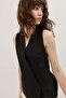 Black Linen Blend Double-Breasted Women's Vest - 5