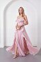 Women's Powder Strapless Collar Ruffled Long Promise Engagement Evening Dress - 2