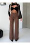 Women's High Waist Wide Leg Burgundy Denim Pants - 2