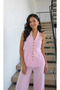 Women's Backless Linen Button Detailed Halter Neck Suit - 4