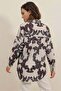 Women's Basic Oversize Patterned Cotton Black Shirt - 4