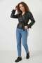 Women's Classic Collar Belted Double Button Black Jacket - 3