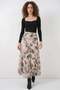 Women's Gathered Waist Patterned Chiffon Cream Skirt