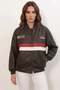 Women's Bomber Collar Printed Striped Brown Jacket - 5