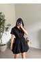 Black Short Sleeve Balloon Dress - 5