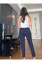 Navy Blue Elastic Waistband Pants with Gold Detail on the Legs - 6