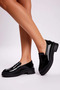 Women's Platform Sole Patent Leather Loafer Shoes with Sewing Detail, Laceless, Round Toe, Comfortable Cut - 3