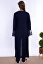 Cotton Long Robe Maternity Nursing Pajama Set Effortt - Navy Blue - 4
