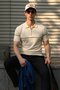 Men's Striped Zippered Cream Polo Neck T-Shirt - 3