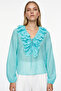 Regular Blouse with Ornamental Stitching on the Collar and Lace-Up Detail