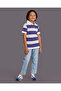 Boys Navy And White Striped Polo T-shirt - 2