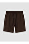 Brown Women's Shorts with Elastic Waist and Linen Blend