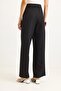 Two-Button Stylish Fabric Wide-Leg Trousers Black - 6