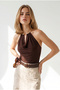 Women's Bitter Brown Halter Neck Accessory Detailed Sandy Blouse Blz-19003395 - 4