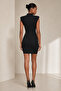 Striped Black Crepe Fabric High Neck Padded Mini Evening Dress 77159 - 3